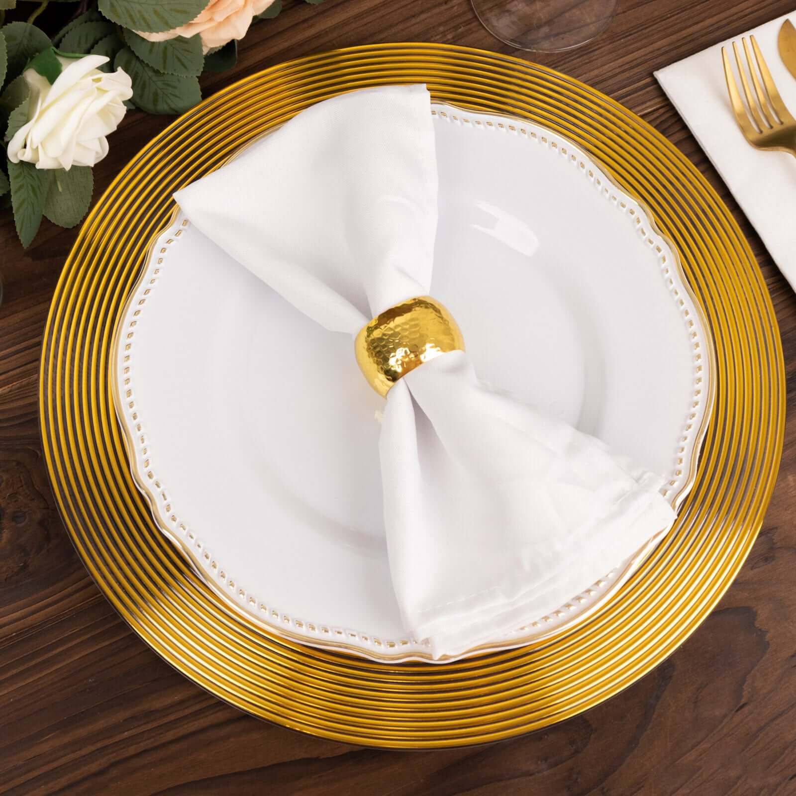 Alternative view of 6-Pack Plastic Charger Plates 13" Round Clear with Gold Lined Ring Rim - Classy Dinner Serving Plates